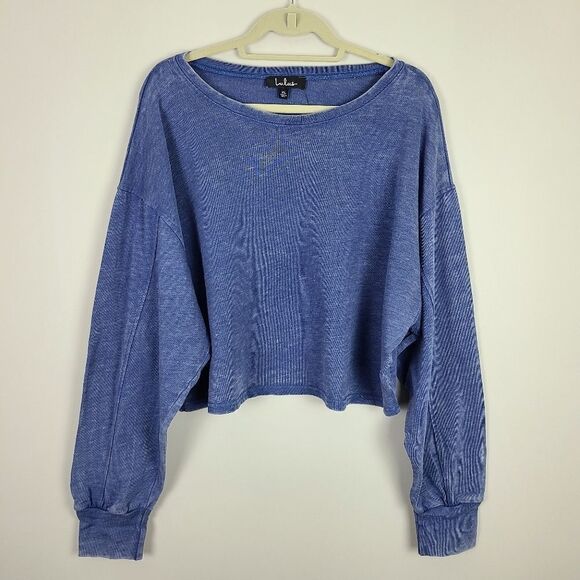 LULU'S Favorite Trend Washed Blue Cropped Pullover Sweatshirt XL - Picture 9 of 16